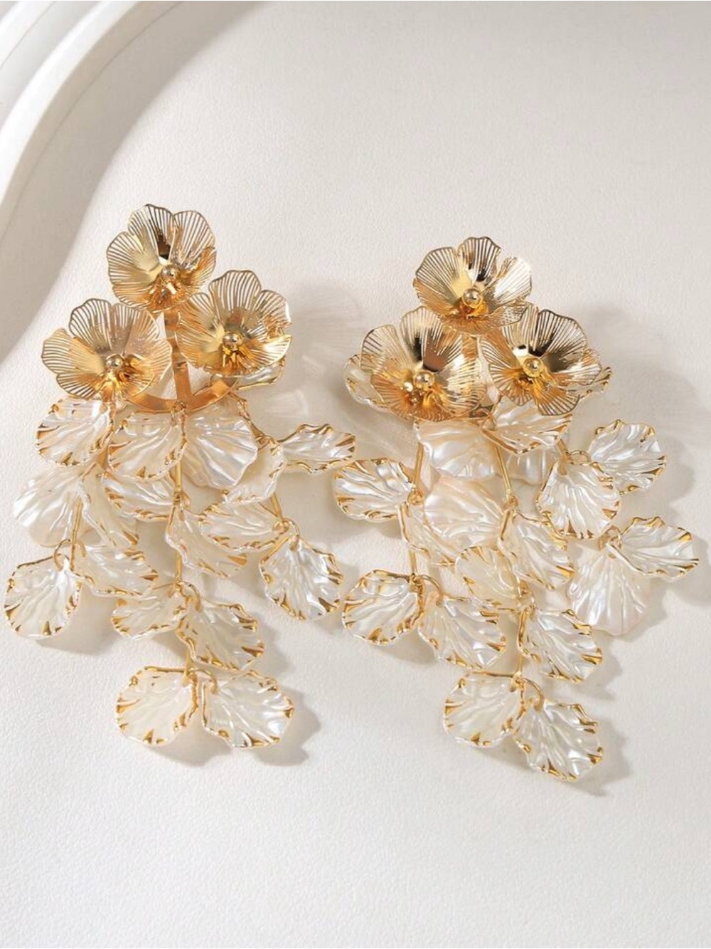 NEW Gold and Pearl Floral Statement Drop Earrings